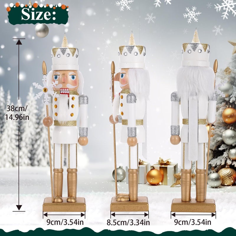 BXO Store Christmas Decorations Nutcracker Ornament,15 Inch Wooden Xmas Traditional Nutcracker,Festive Collectible Nutcracker Figures Party Tabletop Thanksgiving Decor(with Snowflake) - Image 1